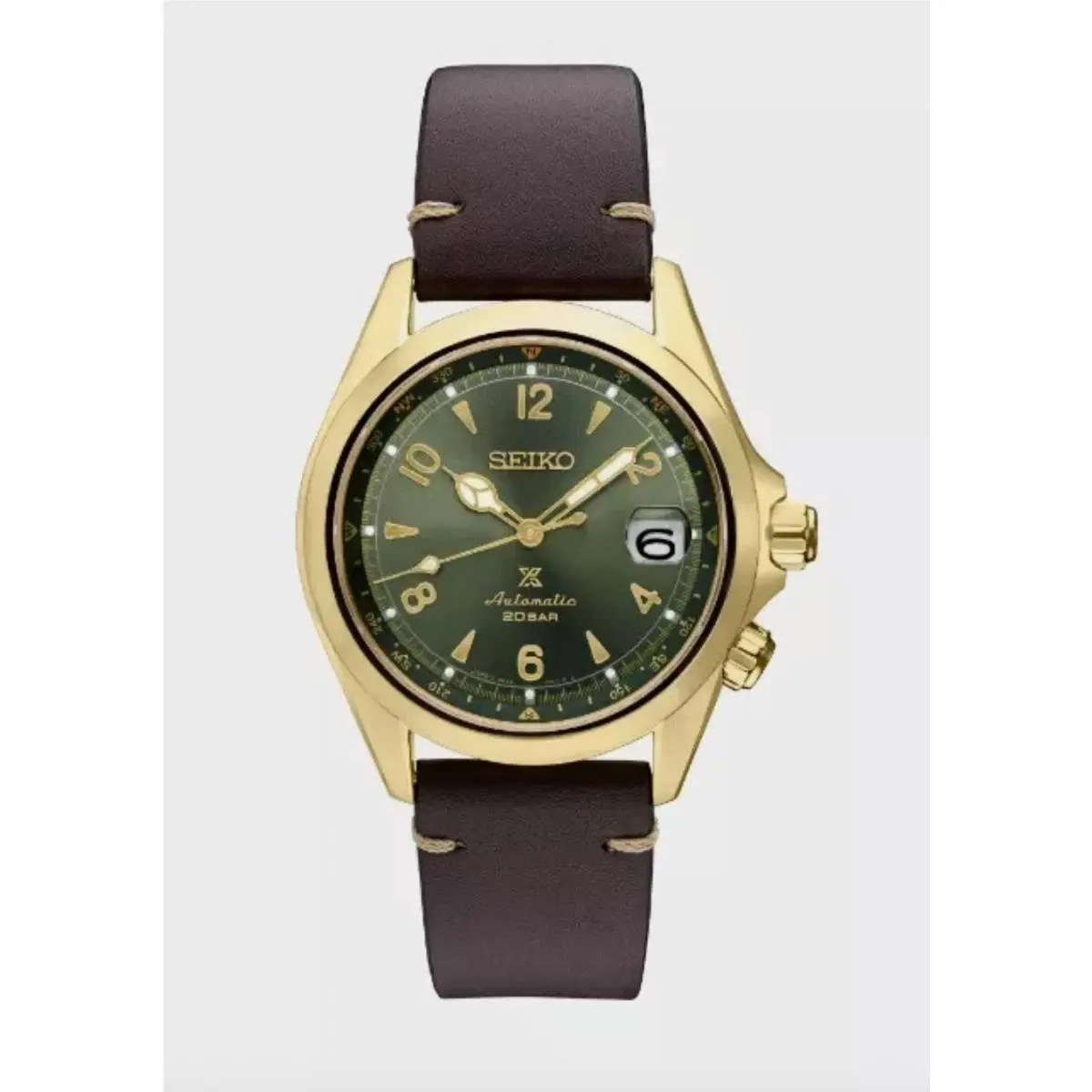 Seiko SPB210 Prospex Men`s Green Dial 39.5mm Brown Leather Strap Watch