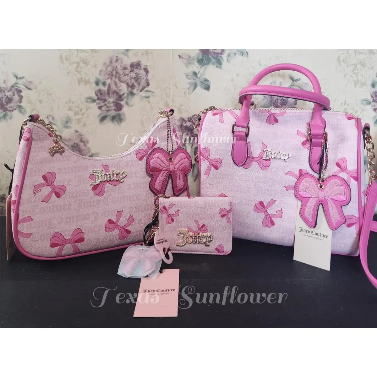 Juicy Couture Simply Sweet Coquette Bow Satchel W/ Shoulder Bag Wallet Bundle