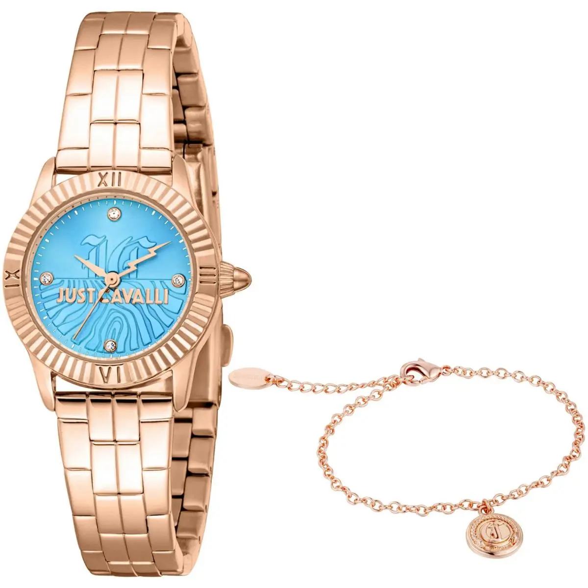 Just Cavalli Women`s Watch Set Raffinata Light Blue Dial Bracelet JC1L328M0065