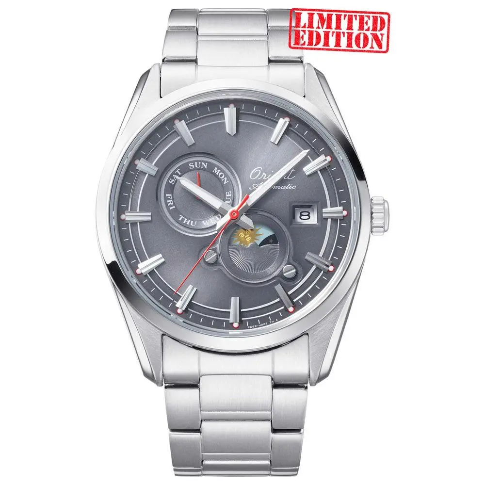 Orient Men`s Stretto Sun and Moon Gray Dial Automatic 41mm Watch RA-AK0311N