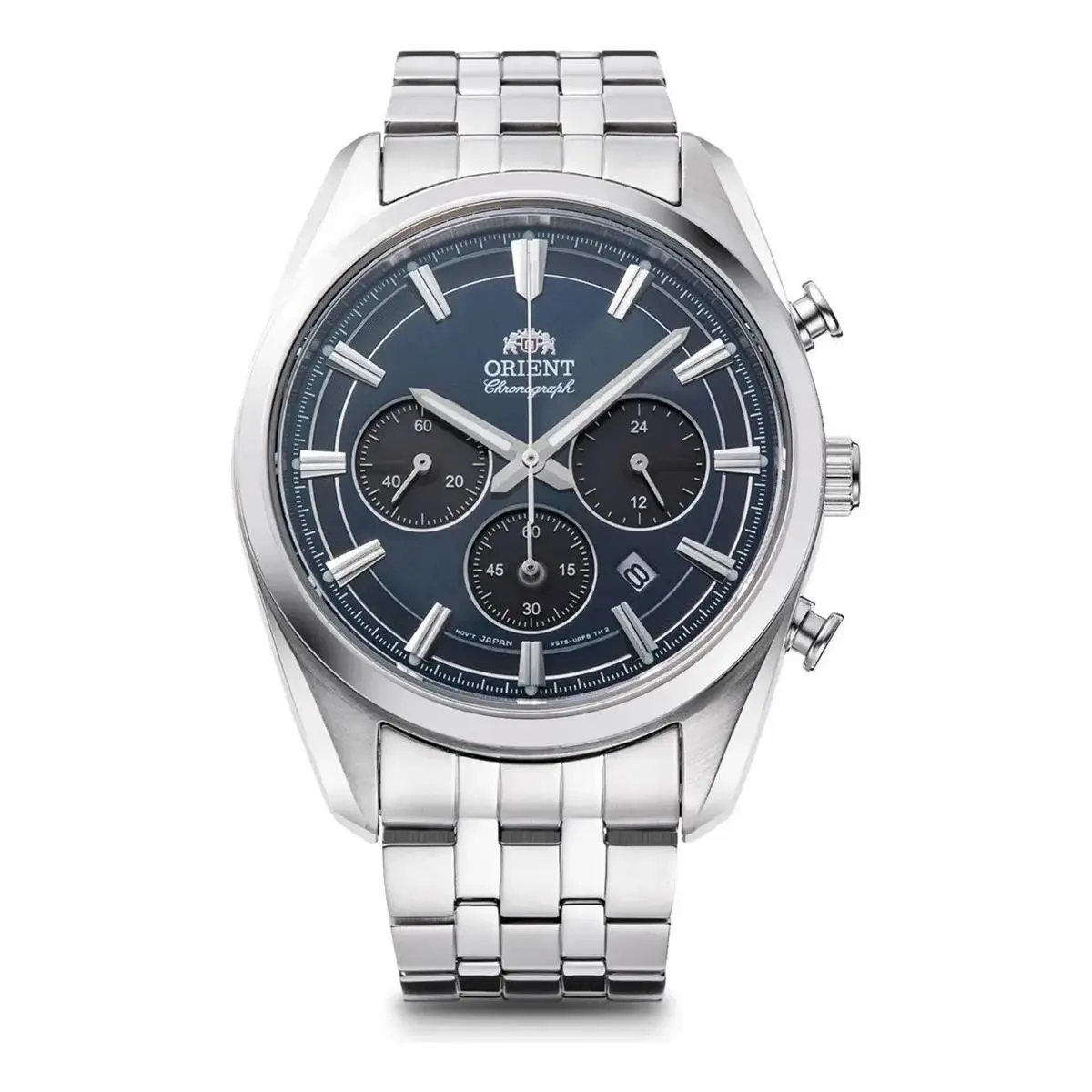Orient Men`s Contemporary Chronograph Blue Dial Watch - RA-TX0303L10B - Dial: Blue, Band: Silver, Bezel: Silver