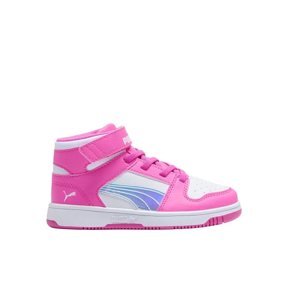 Puma Rebound Layup Iridescent Pink Lace Up Toddler Girls Pink White Sneakers C