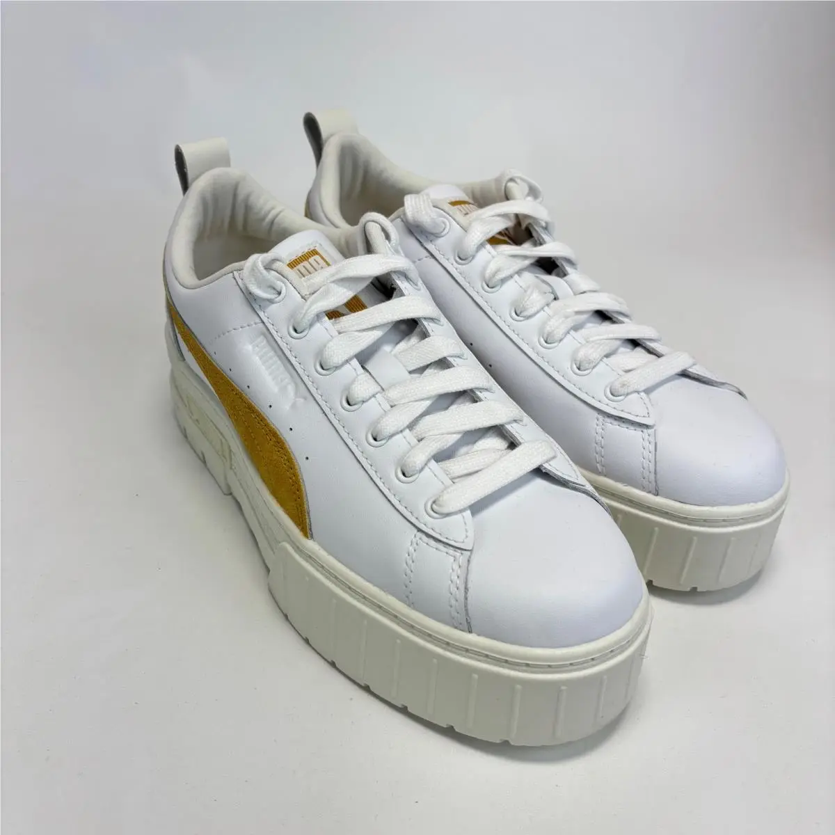 Puma Mayze Lux Sneakers Womens 8 White Gold Platform Chunky 401261-02