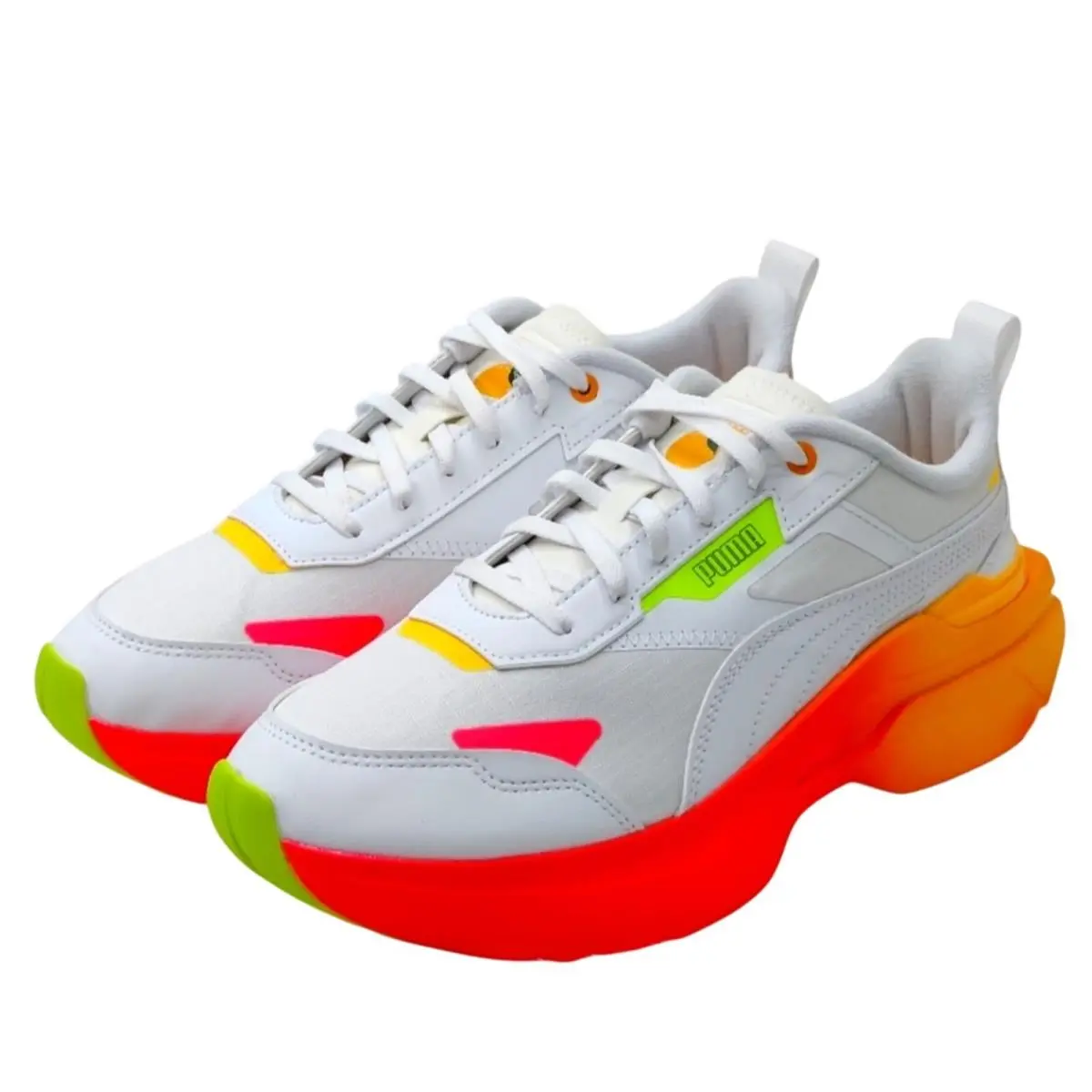 White w/ Pink Orange Puma Platform Sneakers sz 10
