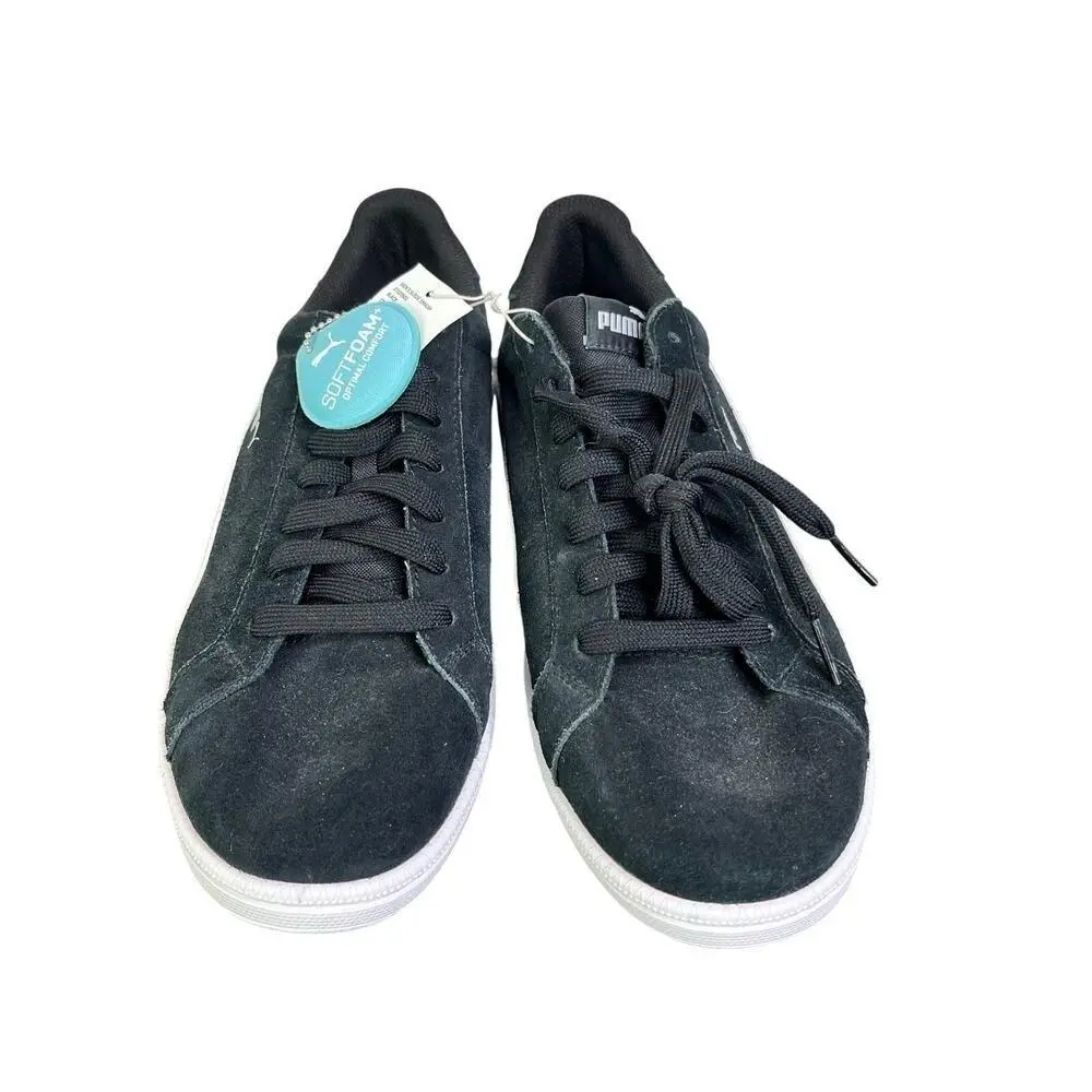 Puma Sneakers Mens 11 Black Suede Smash White Striped Softfoam+ Laced Up Nwob