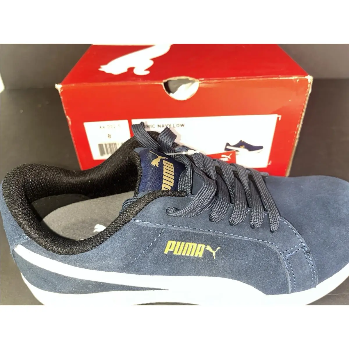Mens Sneakers Athletic Shoes Puma US Size 8 Safety Toe Iconic Suede Navy Blue