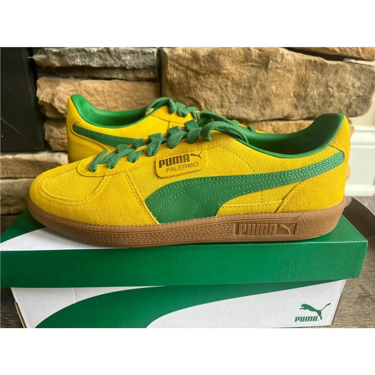 Puma Palermo Sneaker Shoes Gum Pele Yellow Green Mens 9.5