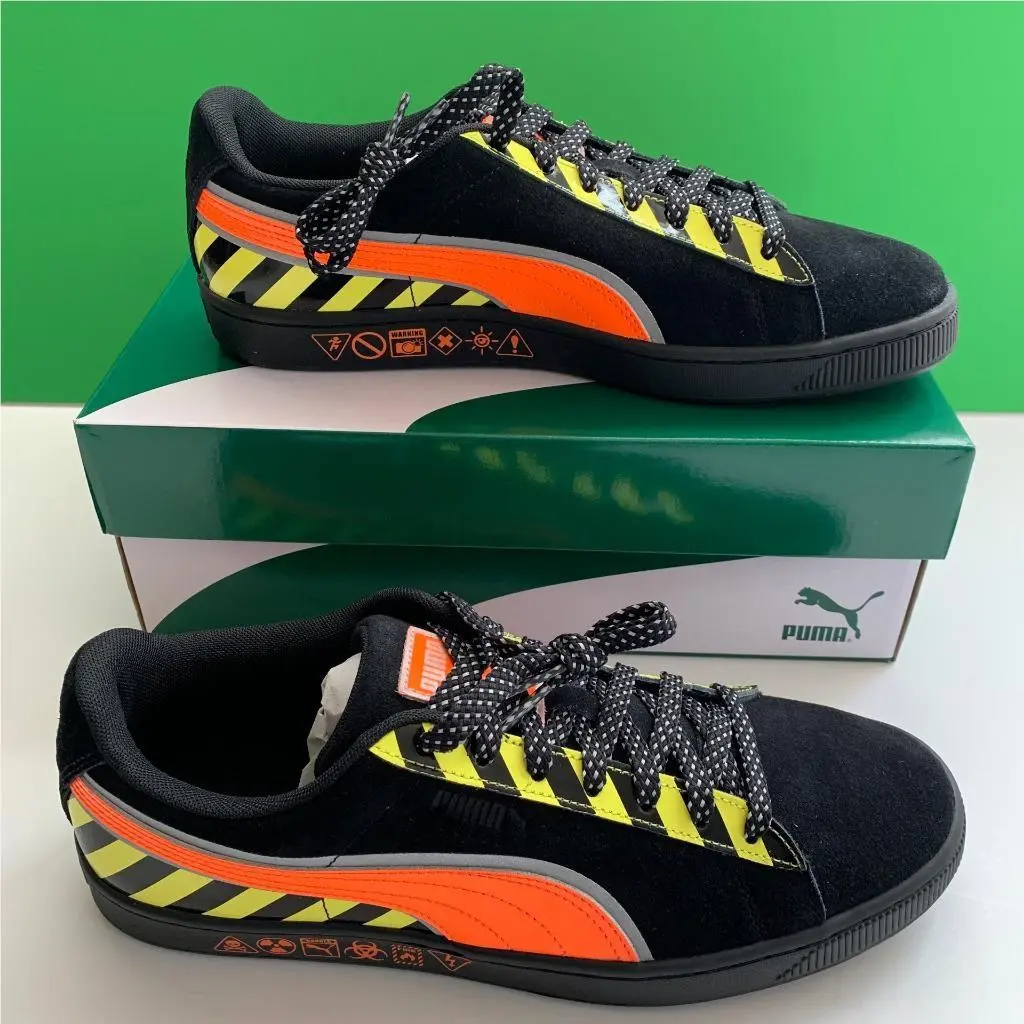 Puma Usa 9.5 Suede Hazard Shoes Black Shocking Orange Sneakers