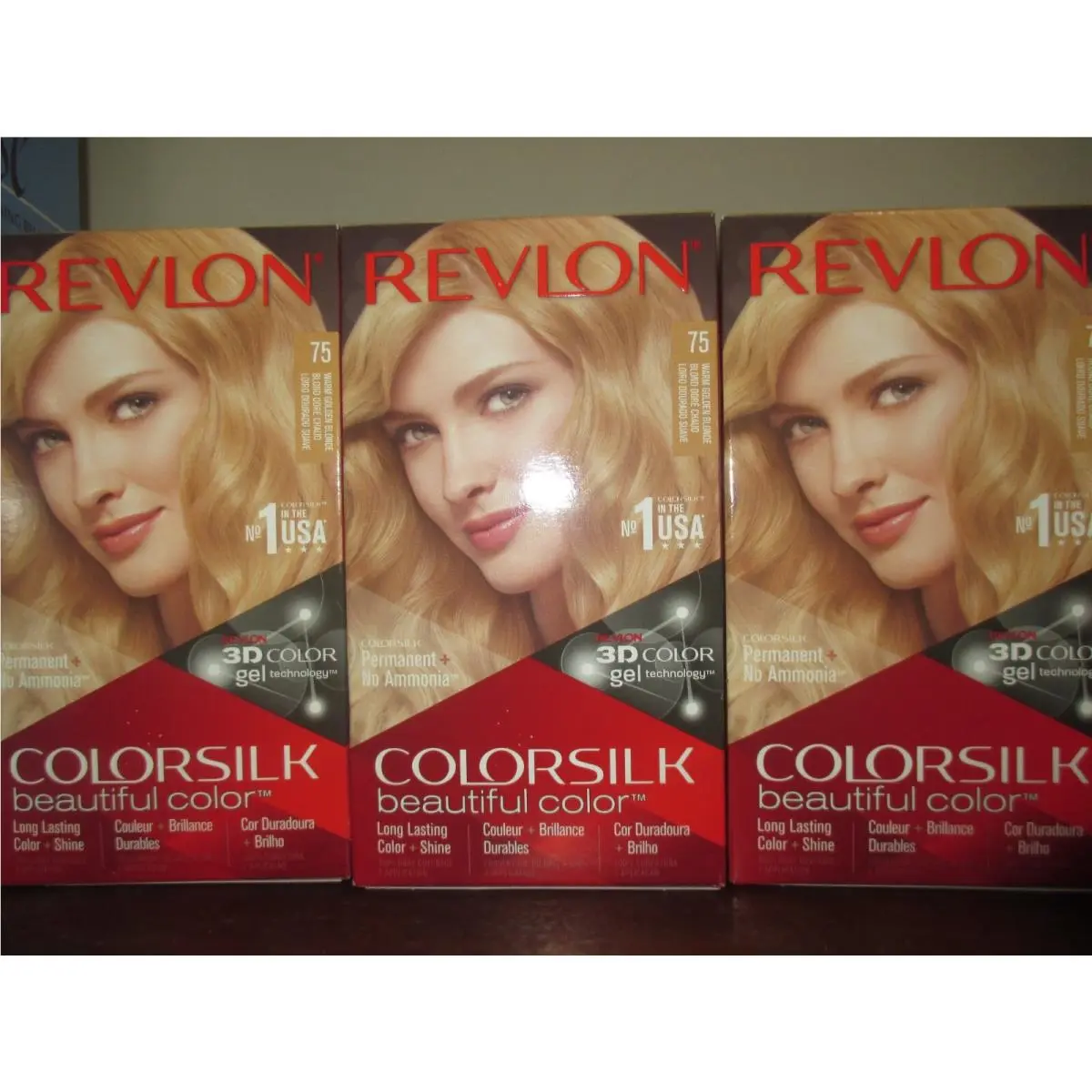 Lot of 3 Revlon Colorsilk 75 Warm Golden Blonde