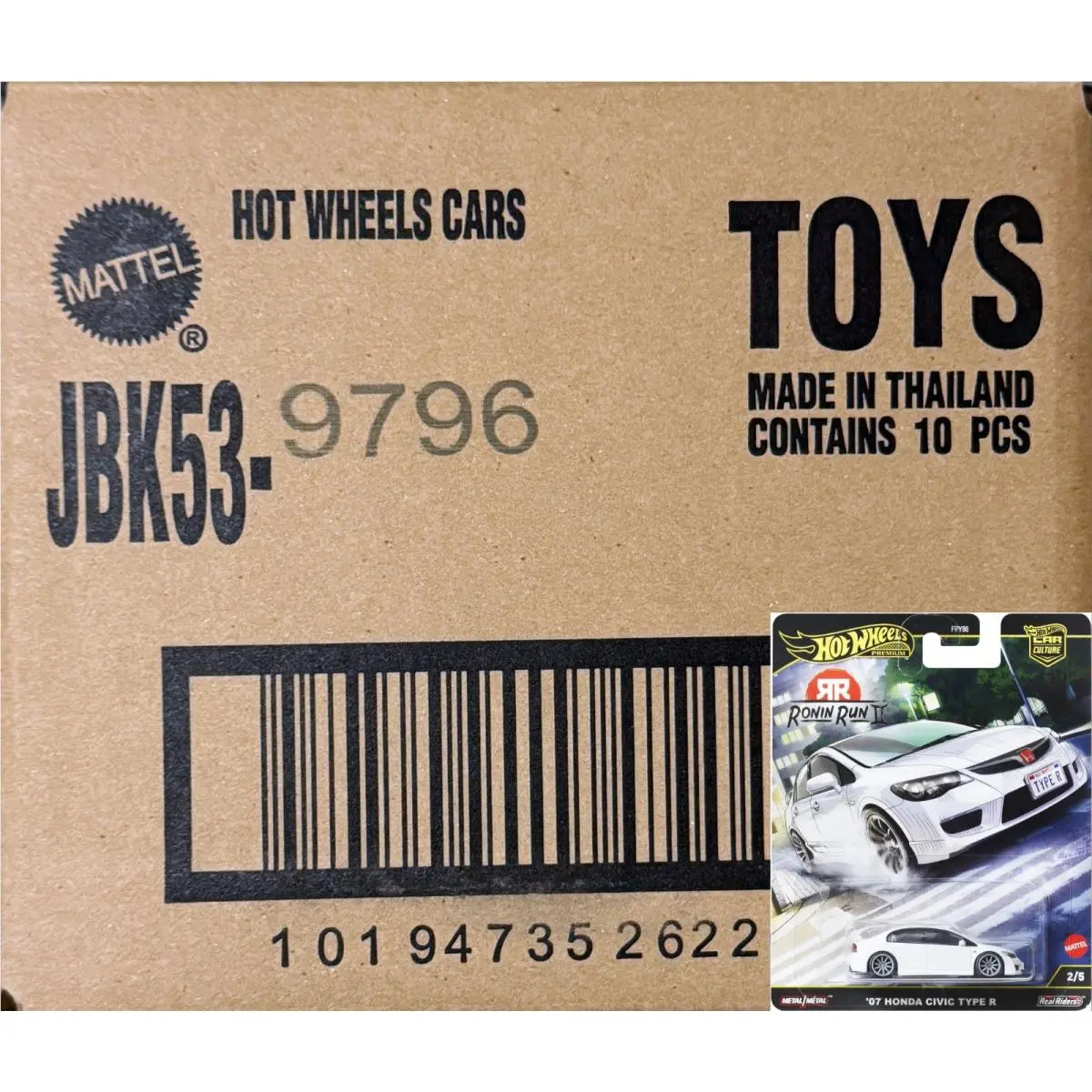 Hot Wheels Car Culture 2025 Ronin Run II `07 Honda Civic Type R 2/5 Case of 10 - White