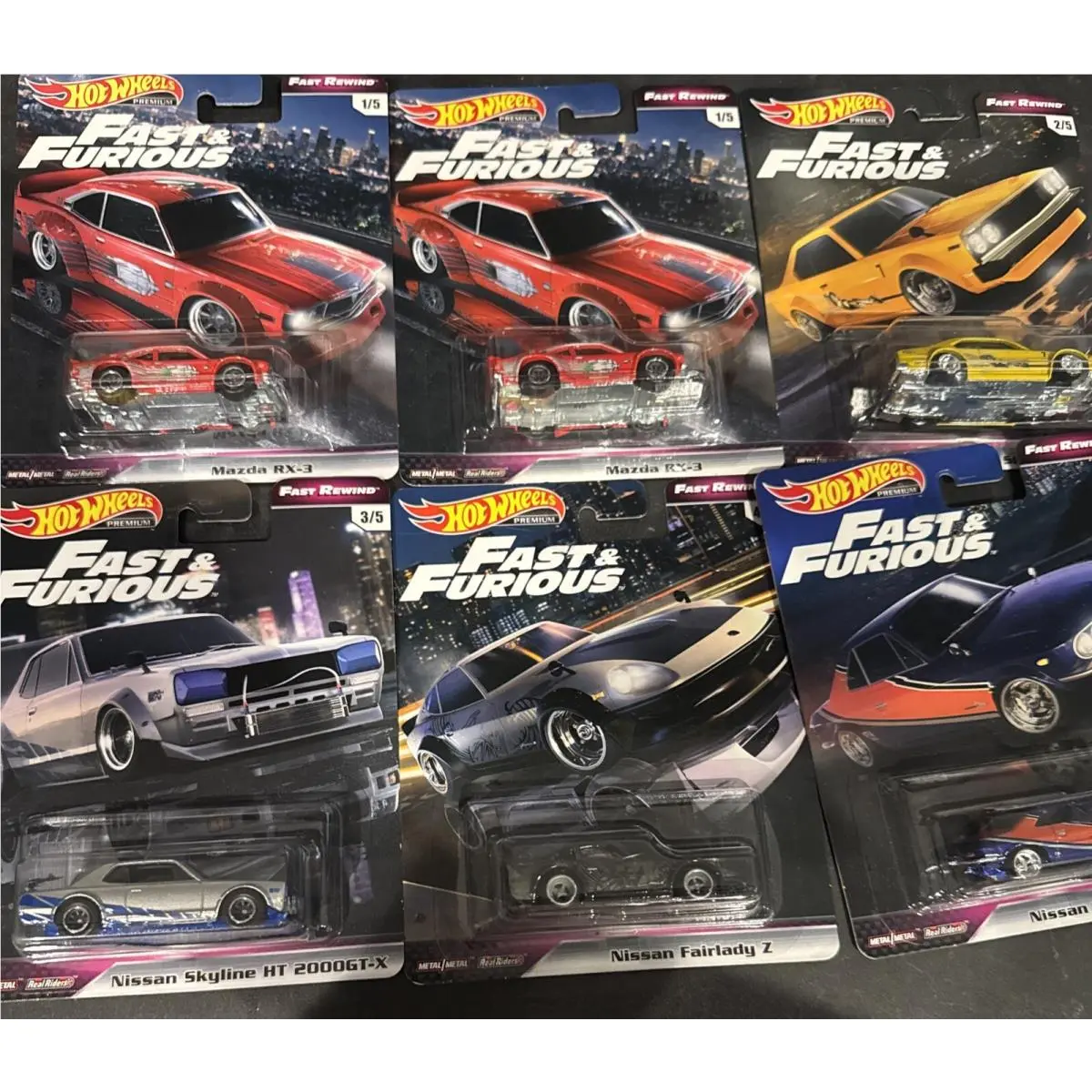 Mattel Hot Wheels Fast Furious Blue Gray Fast Rewind Vehicles Set Collection