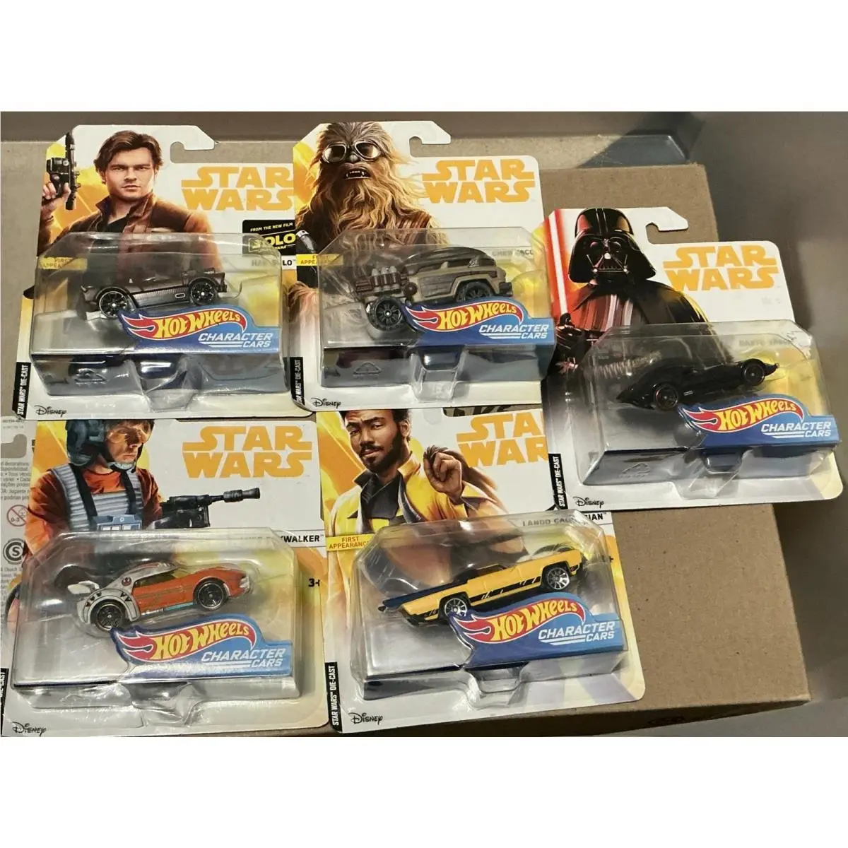 Hot Wheels Star Wars 5 Character Cars Han Solo Chewy Lando Luke Skywalker Vader