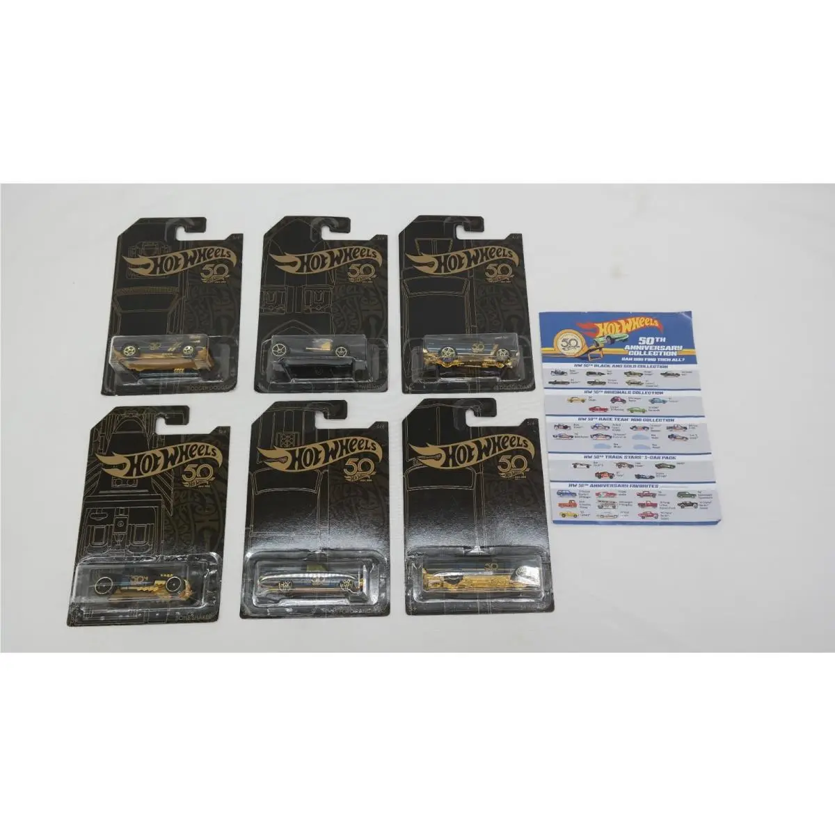 Hot Wheels 50th Anniversary Series Black and Gold Set of 6 Cars JR