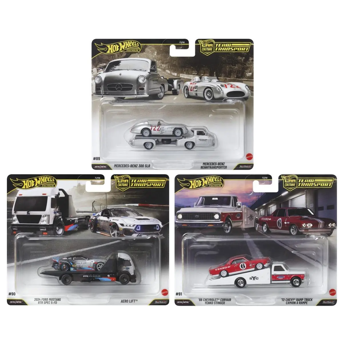 2026 Hot Wheels 957K Team Transport 89 90 91 Mercedes 300 24 Mustang 66 Corvair