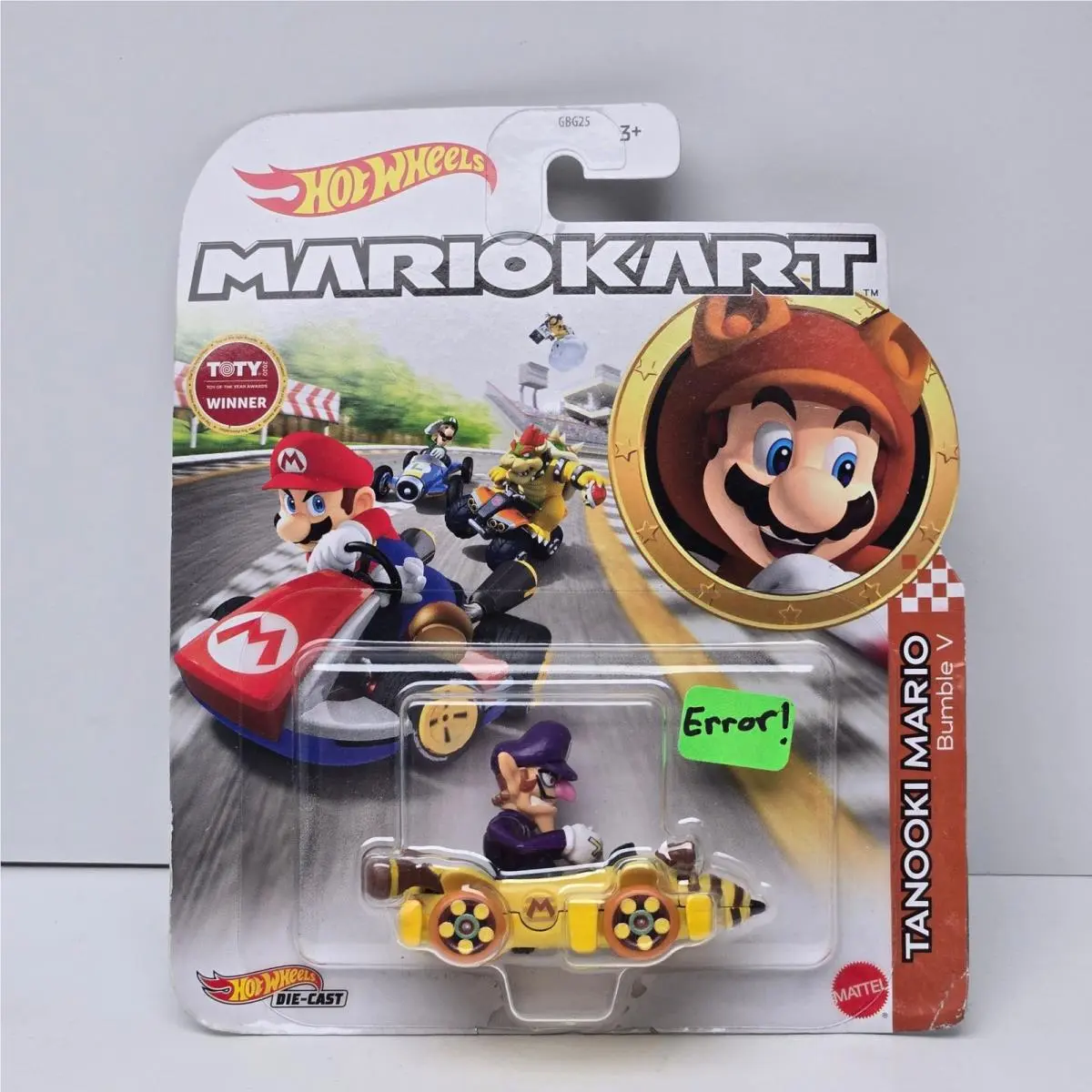 Factory Error - Hot Wheels Mario Kart Waluigi / Tanooki Mario Bumble V Die-cast