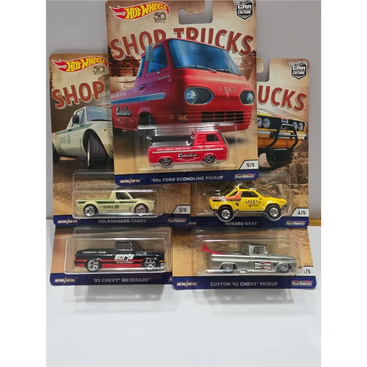 Hot Wheels Car Culture Shop Trucks Complete Set 83 Silverado 62 Chevy Caddy Brat