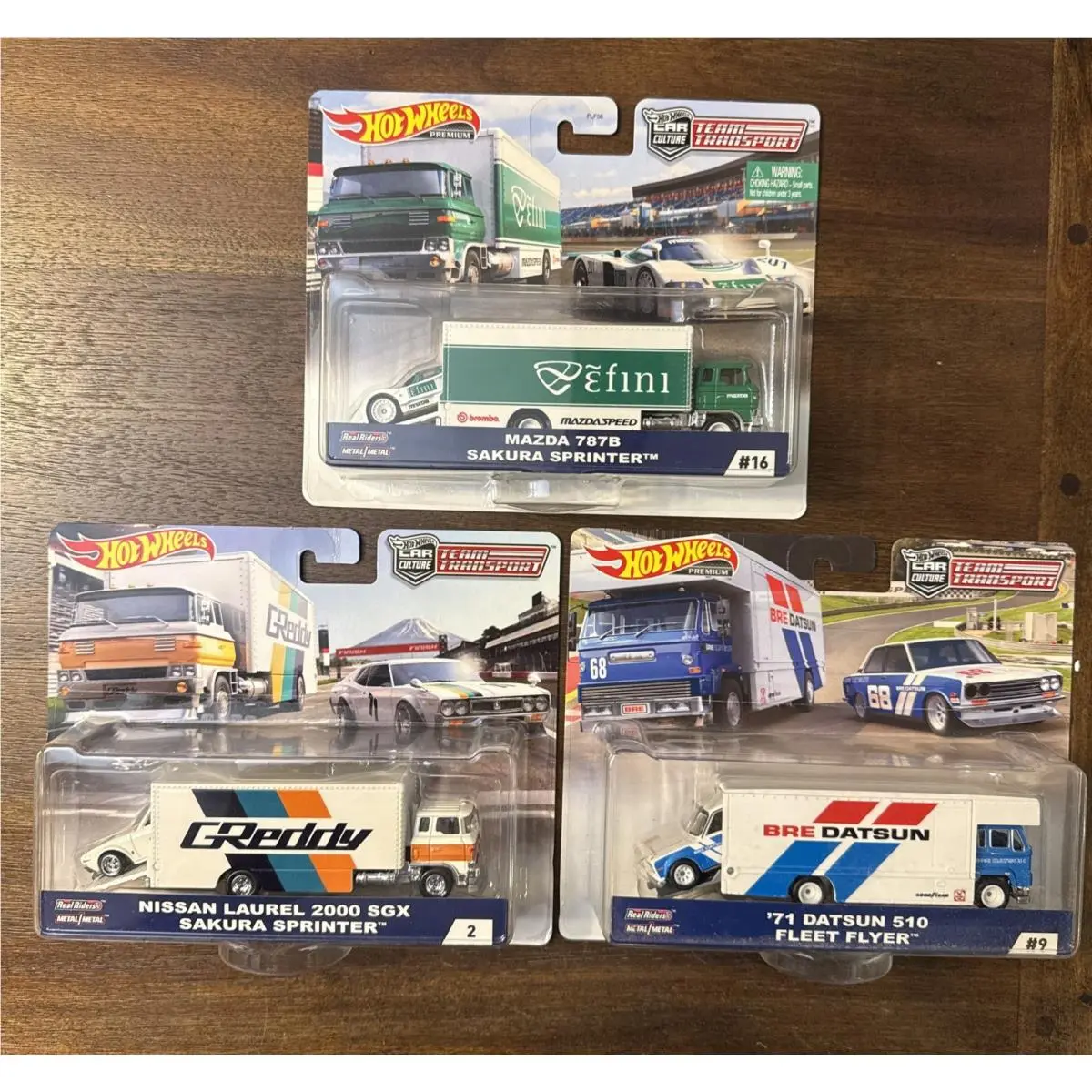 3 Hot Wheels Team Transport `71 Datsun 510 Fleet Nissan Laurel Mazda 787B