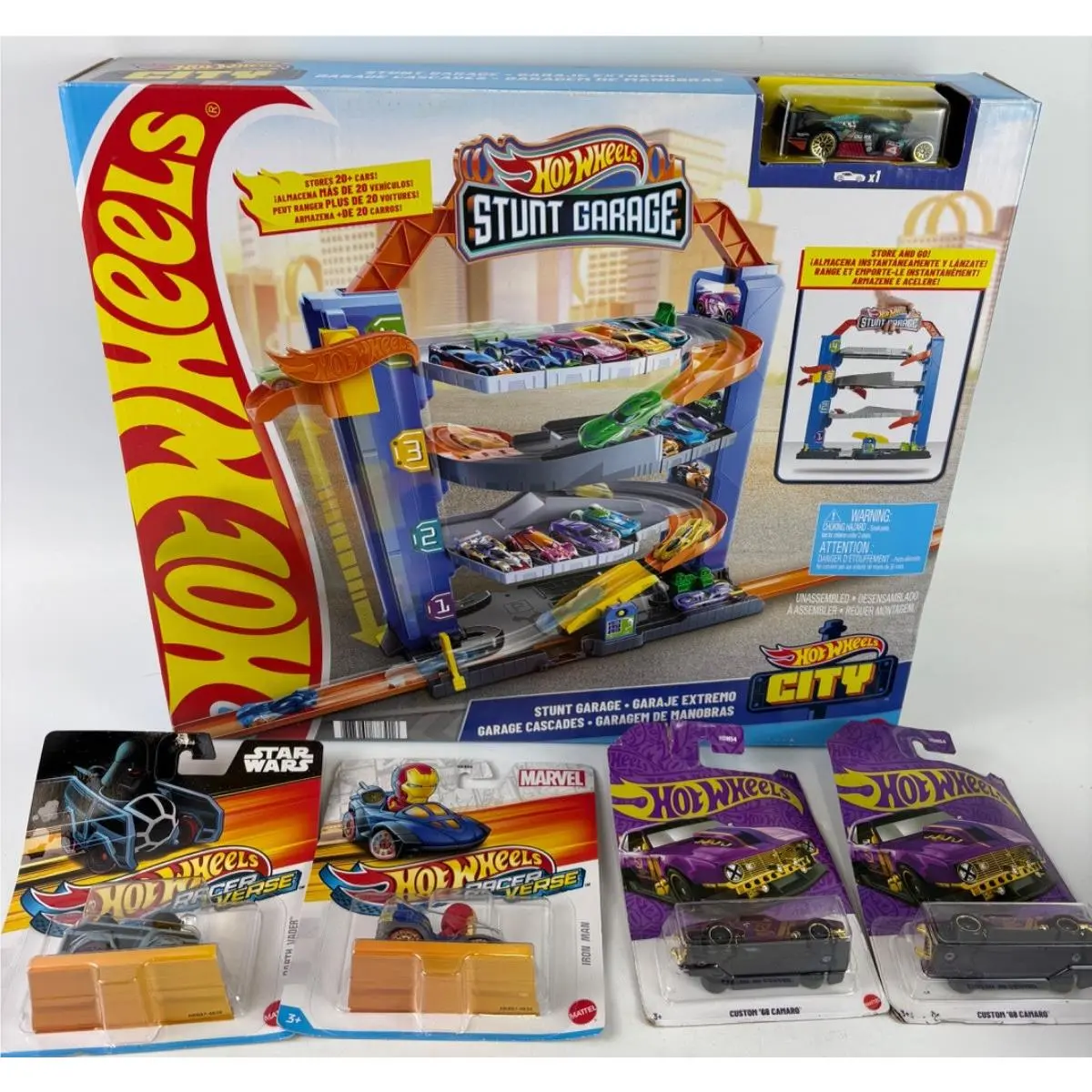 Hot Wheels Stunt Garage Hot Wheels City Plus 4 Extra Cars Darth Vader Iron Man