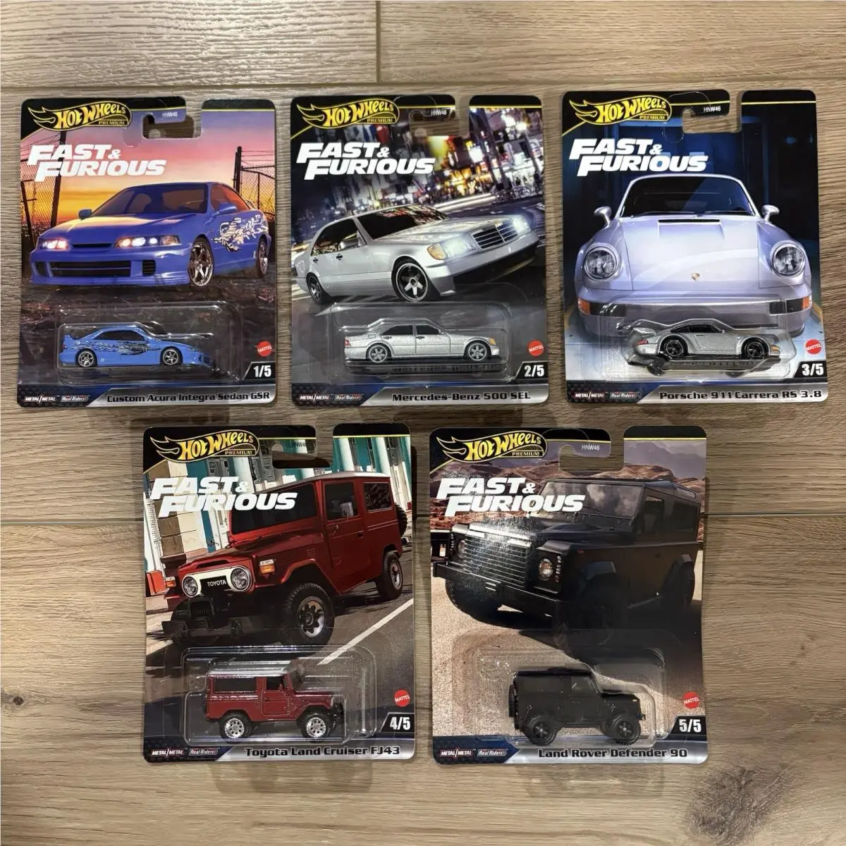 Hot Wheels Premium - Fast Furious - Complete G Set of 5 Cars - Acura Porsche