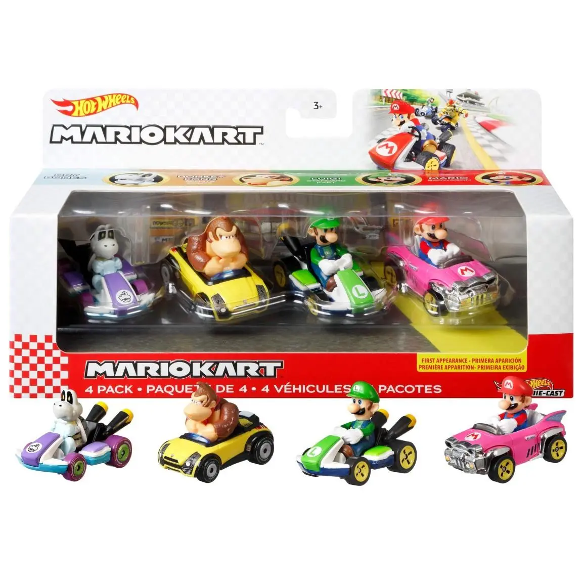 Hot Wheels Mario Kart Vehicle 4-Pack Set of 4 Fan-favorite Characters Includes - Multicolor