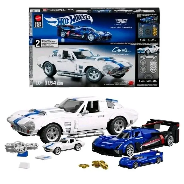 Hot Wheels Brick Shop 2 Pack Corvette Grand Sport Cadillac 1154 Pieces