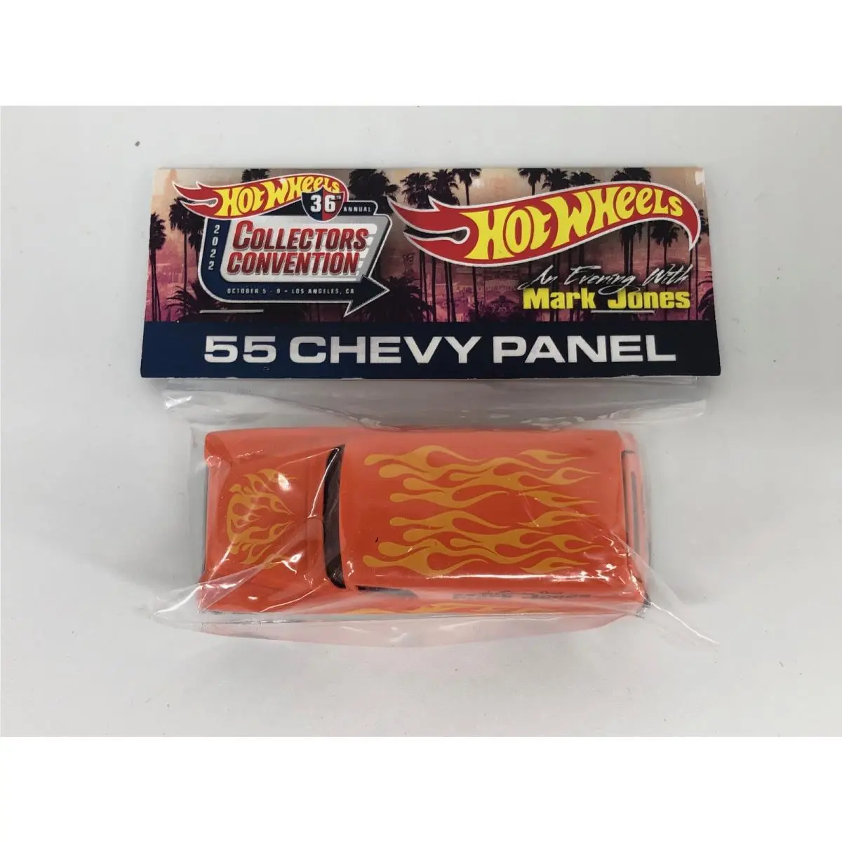 Hot Wheels 2022 `55 Chevy Panel Orange Flames Mark Jones 36th Convention Baggie