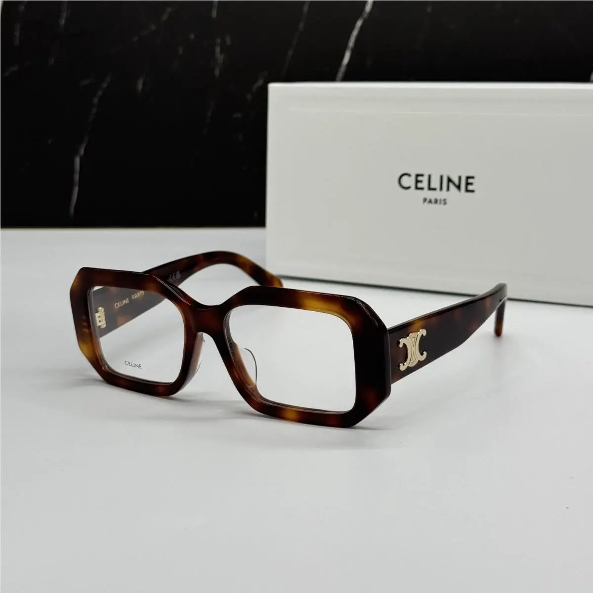 Celine CL50155I 053 Geometric Havana Brown Eyeglasses Celine