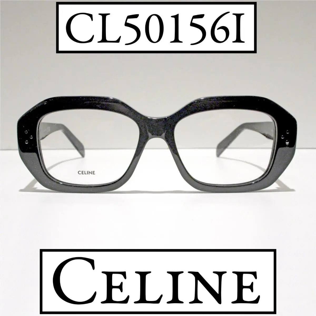 Celine 3 Dots CL50156I 001 Eyeglasses Women`s Shiny Black Chunky Square 145mm
