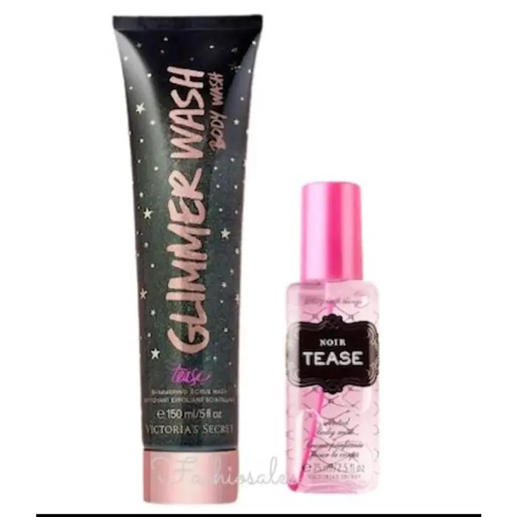 Victorias Secret Noir Tease Body Mist Glimmer Shimmer Wash Scrub 2 Piece Set