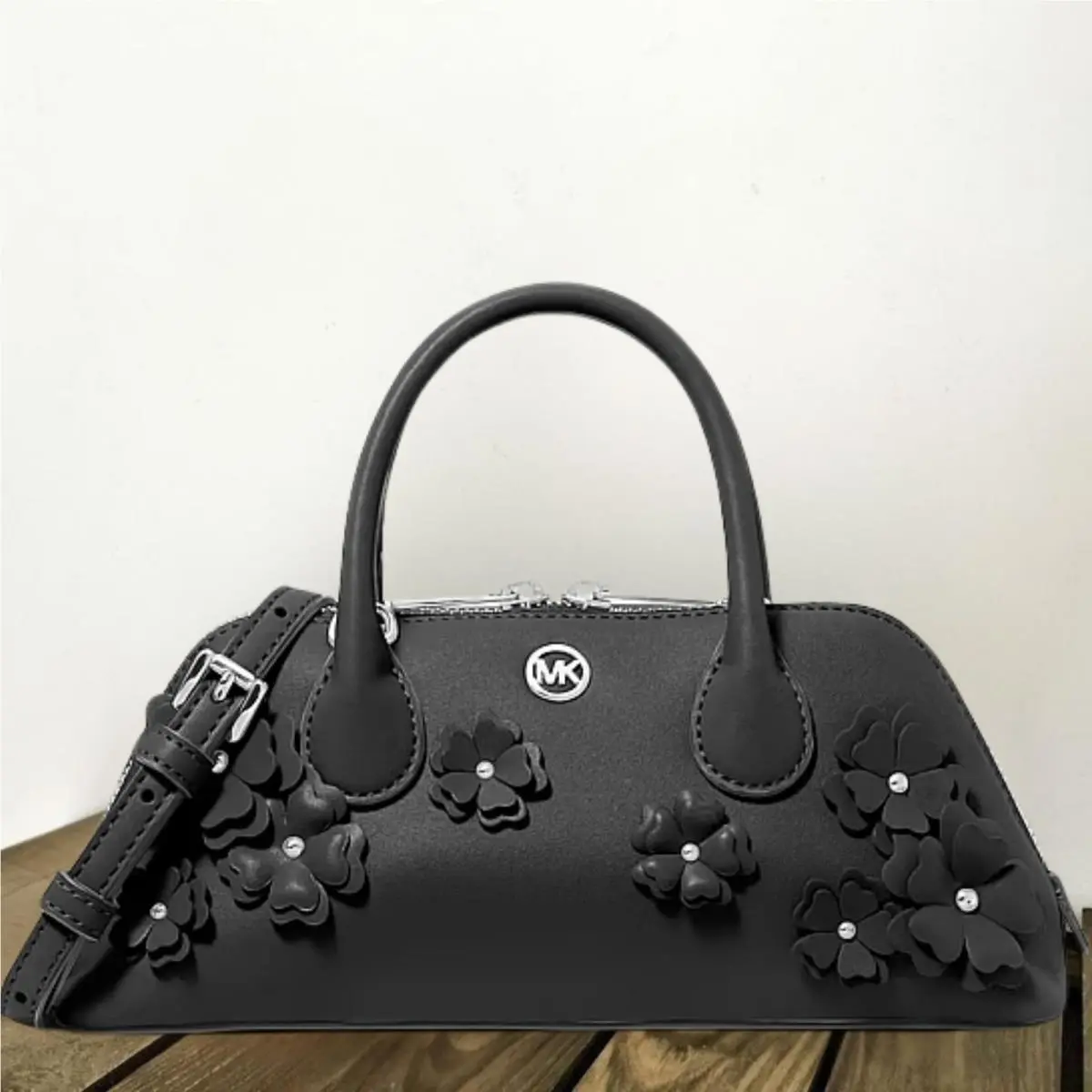 Petra Women Small Logo Floral Embellished Crossbody Bag Handbag MK BLACK by Michael Kors