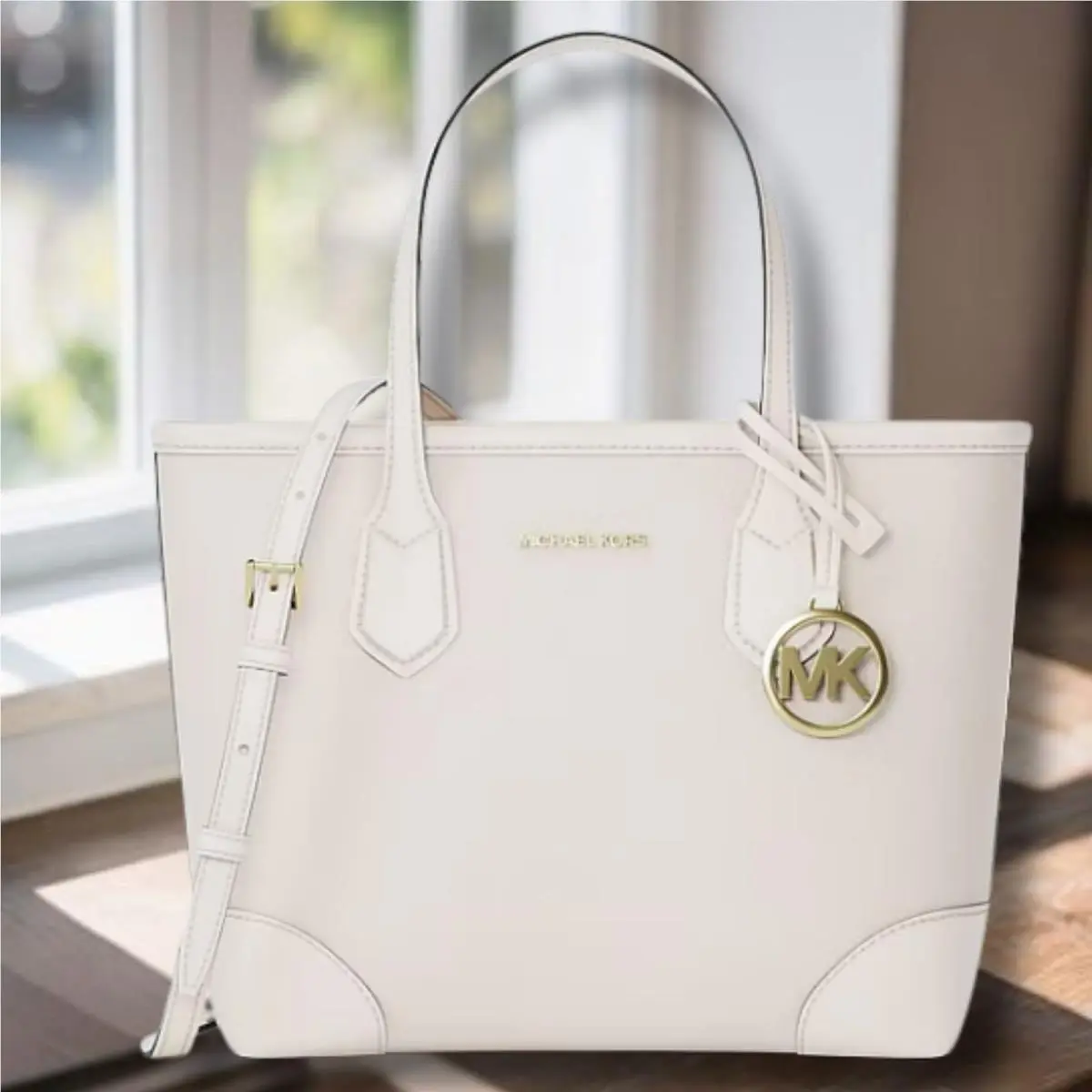 Eva Women Extra-small Leather Convertible Tote Handbag Purse Bag LIGHT CREAM by Michael Kors