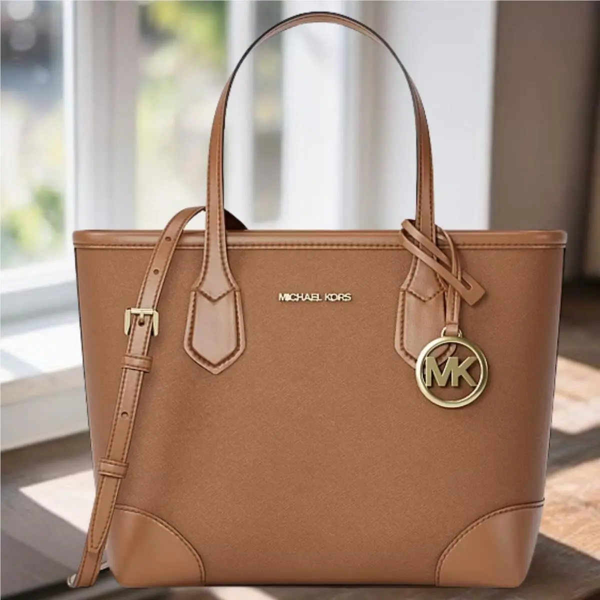 Eva Women Extra-small Leather Convertible Tote Handbag Purse Bag LUGGAGE by Michael Kors