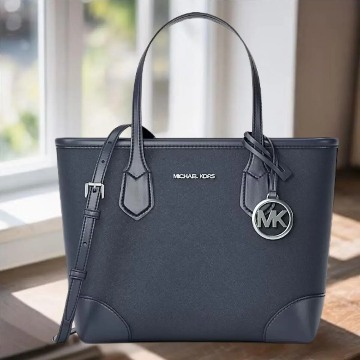 Eva Women Extra-small Leather Convertible Tote Handbag Purse Bag NAVY by Michael Kors