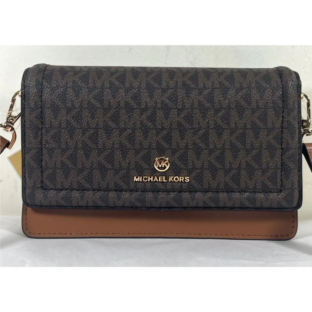 Jet Set Charm MK Signature Colorblock Phone Crossbody Bag Brown Mk/ Brown by Michael Kors