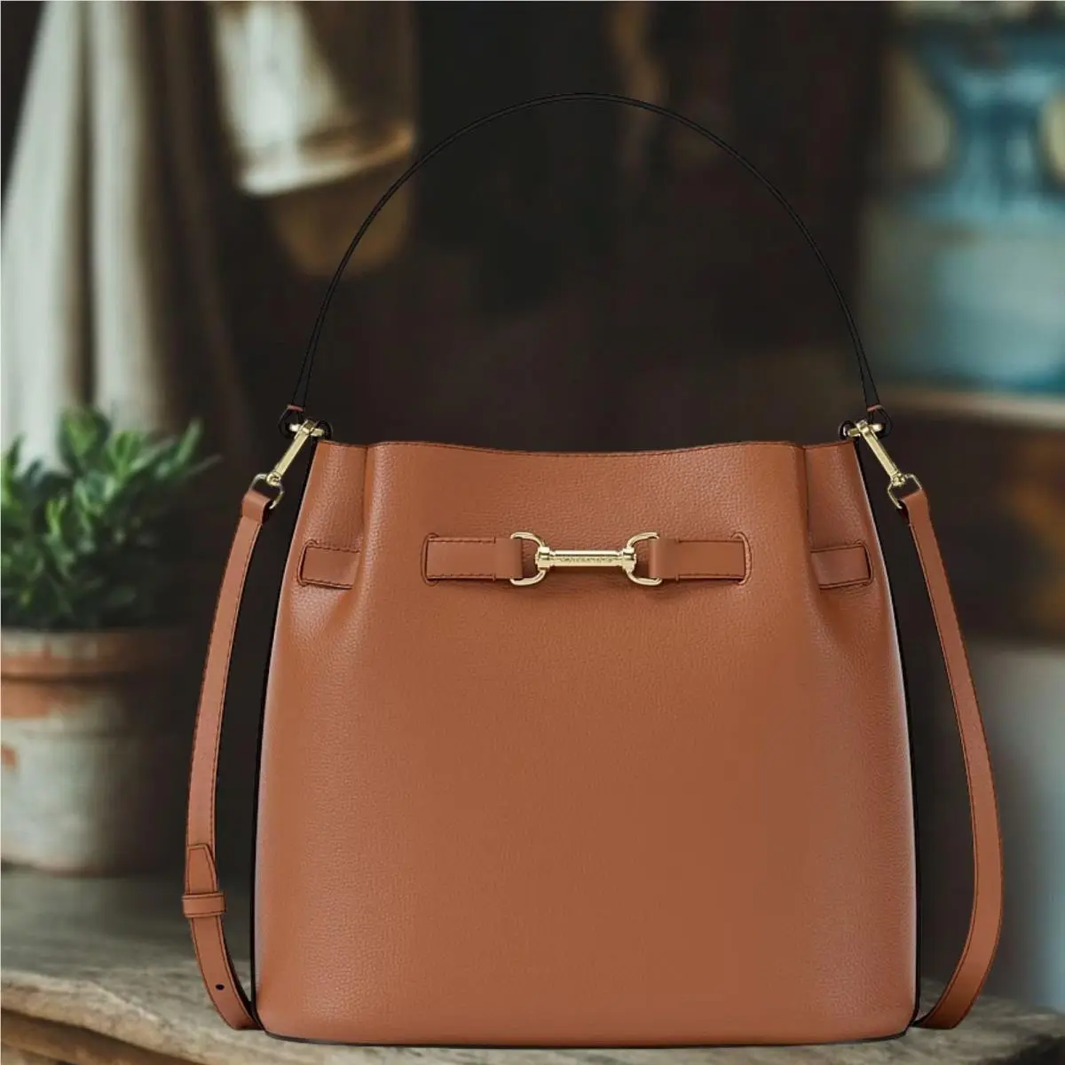 Carson Medium Leather Convertible Bucket Crossbody Bag Variation LUGGAGE by Michael Kors