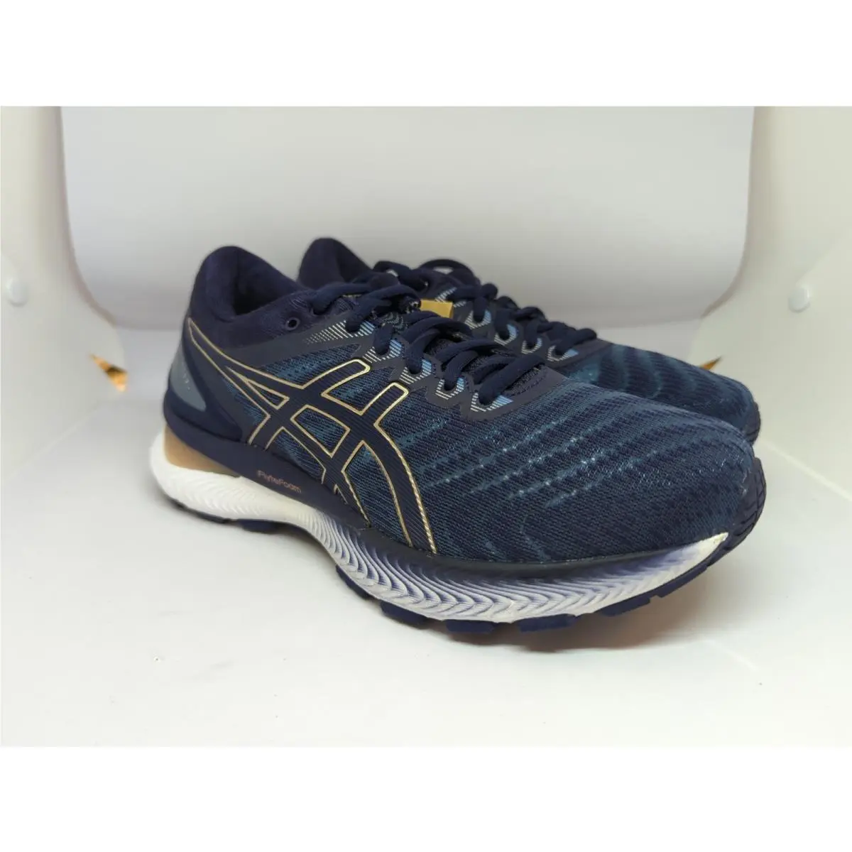 Asics Gel Nimbus 22 Womens Grey Floss Peacoat Sz 7 D Wide 1012A587-401