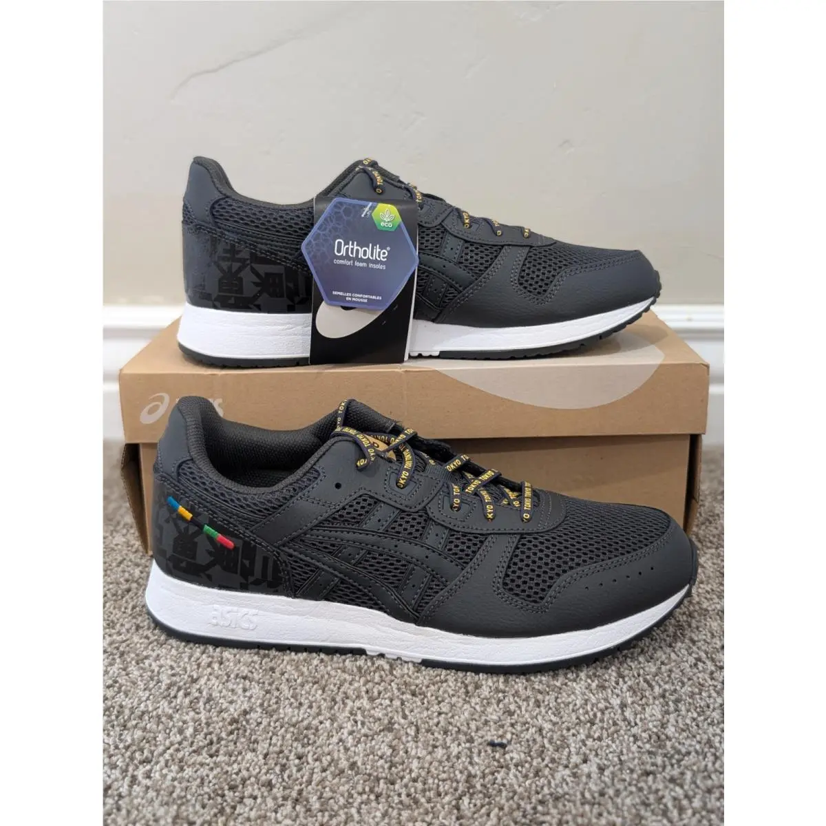 Size 7.5 Men`s Asics Lyte Classic Grey/black Lace Up Athletic Shoes 1201A028-020