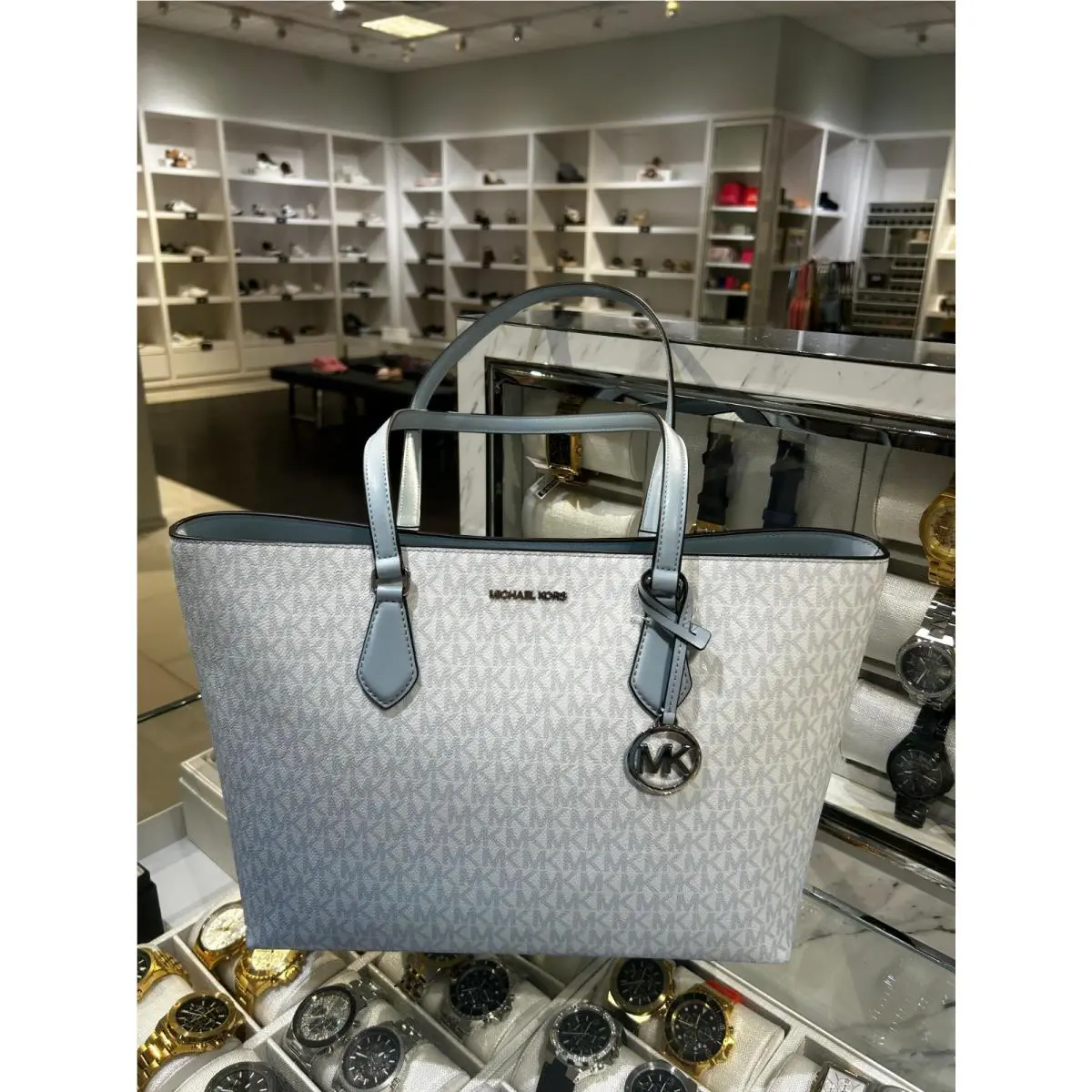 Sheila Women Large Ombré Logo Multifunction Tote Bag Pale Ocean by Michael Kors