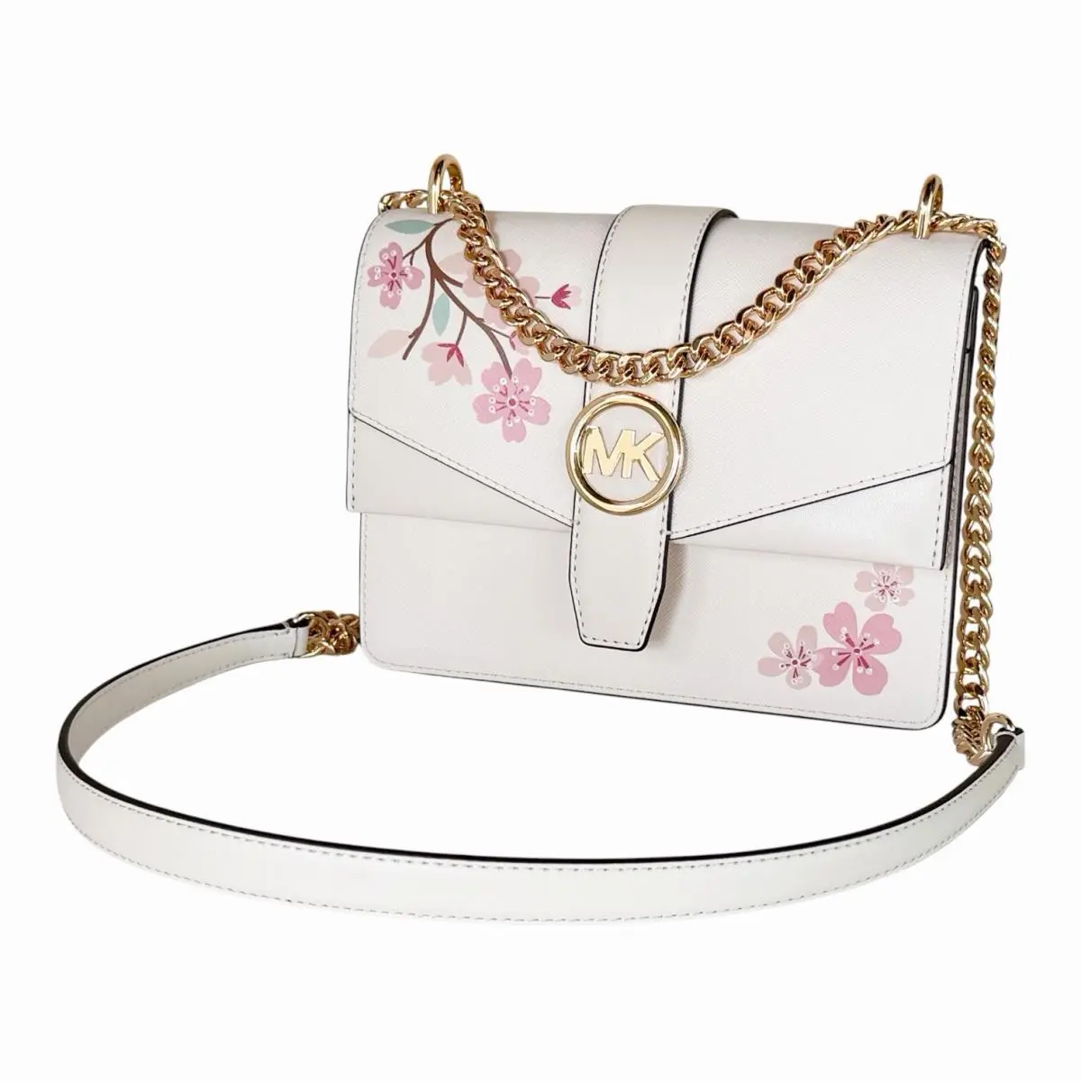 Michael Kors Greenwich Small Shoulder Flap Crossbody Bag Light Cream Multi