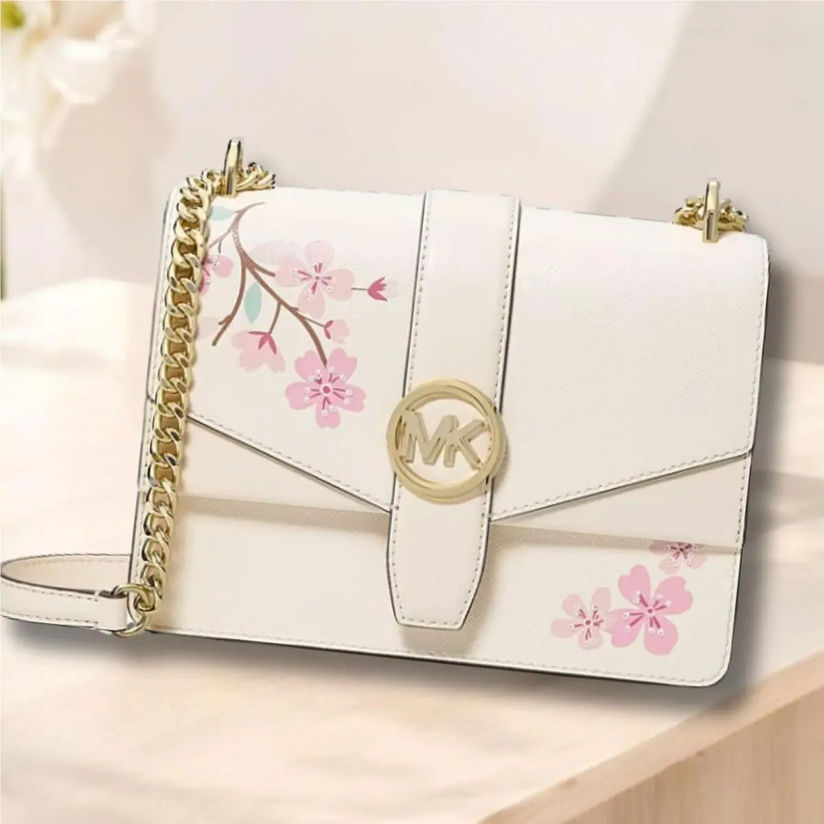Michael Kors Greenwich Small Crossbody Handbag Purse Bag Shoulder Light Cream MK