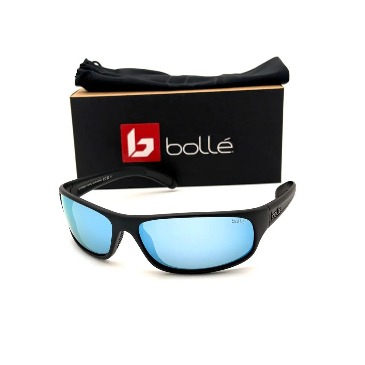 Bolle Anaconda Matte Black / Sky Blue Polarized 64mm Sunglasses