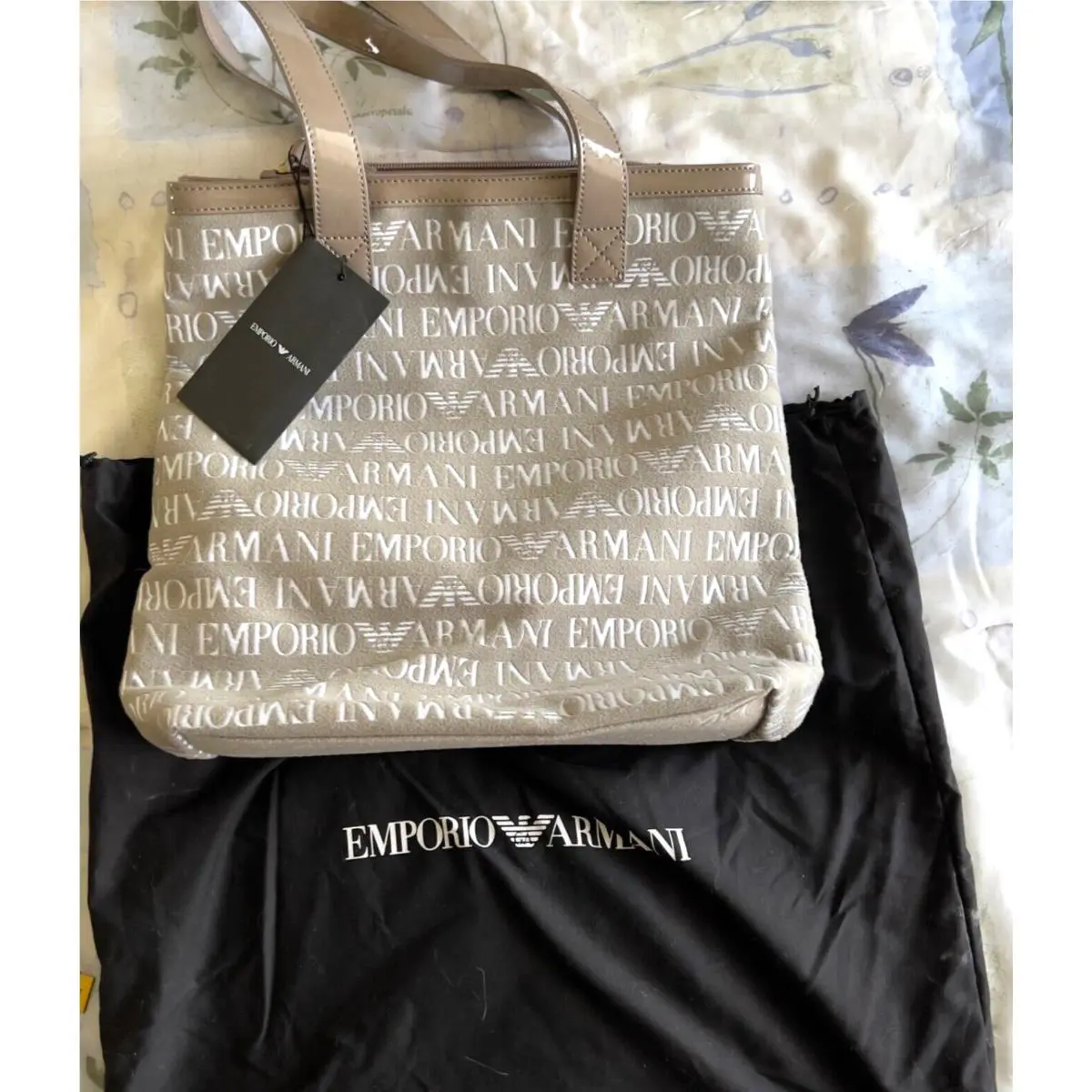 Emporio Armani Tote Bag Beige Logo All-over Pattern YEWWI60 Dust Bag