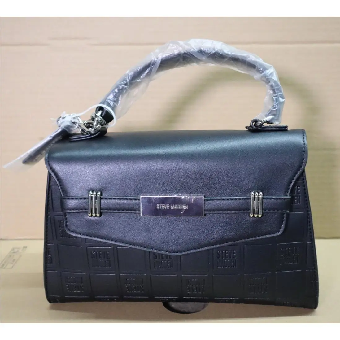 Steve Madden Satchel Handbag W/ Removable Strap Embossed Logo Black