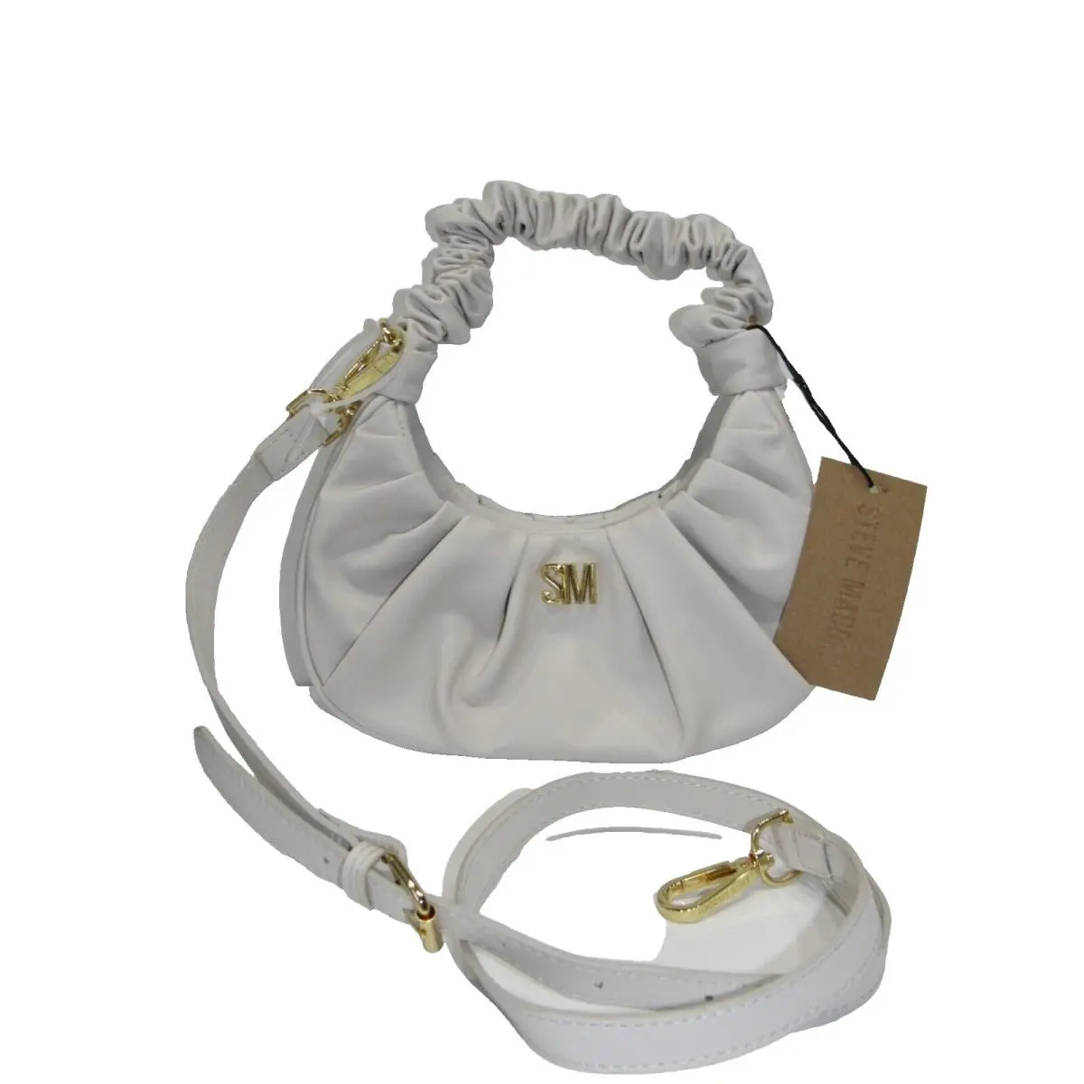 Steve Madden Chalk Crescent Ruched Shoulder Crossbody Bag Detachable Strap