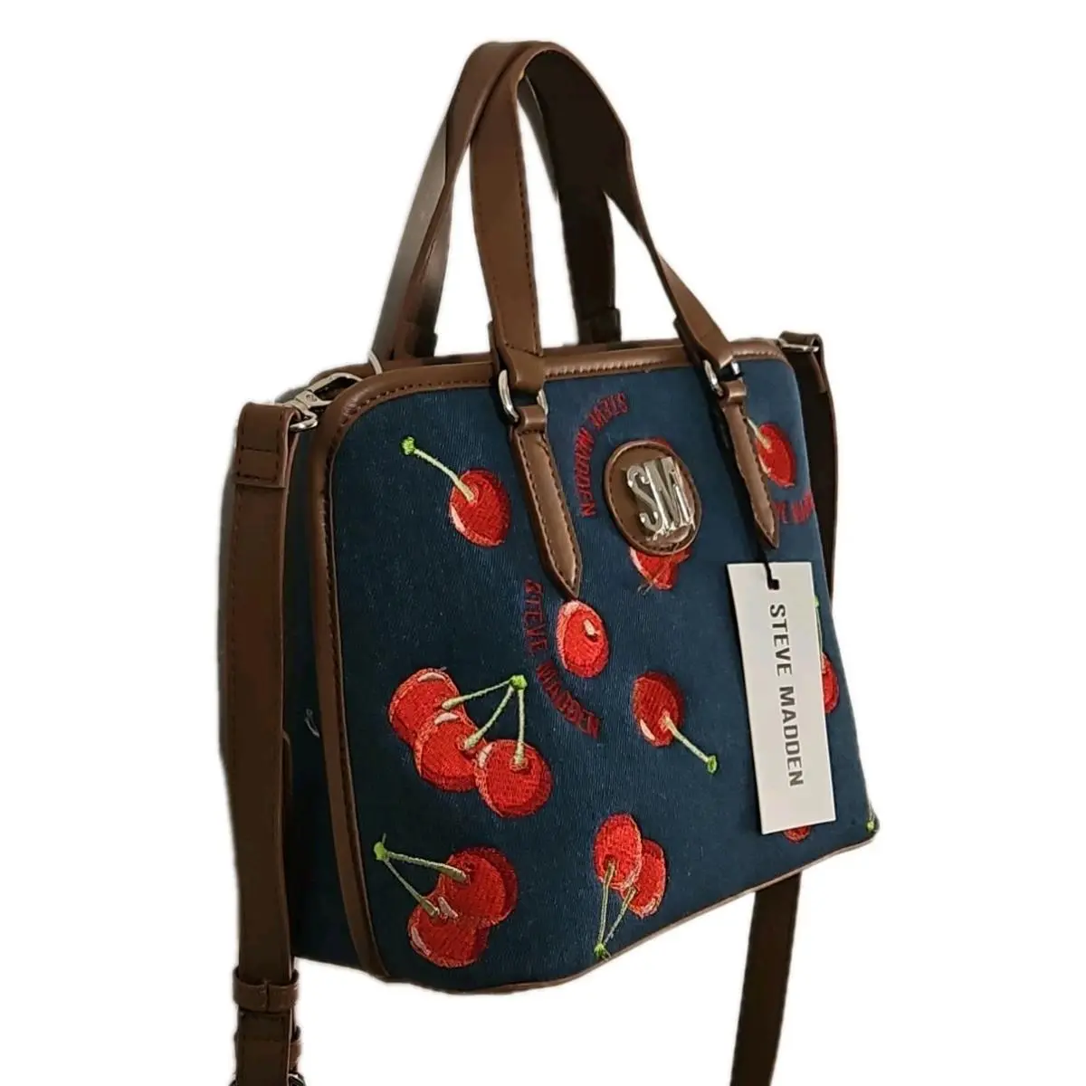 Purse  Cherry Denim Satchel Crossbody Handbag by Steve Madden