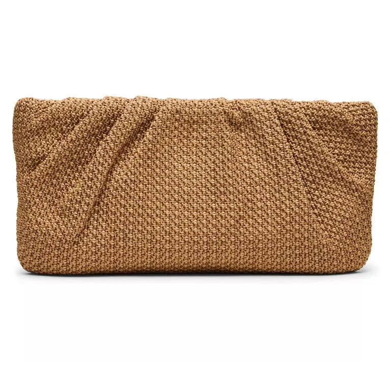 Steve Madden Palomaa Pleated Raffia Clutch Natural Gold