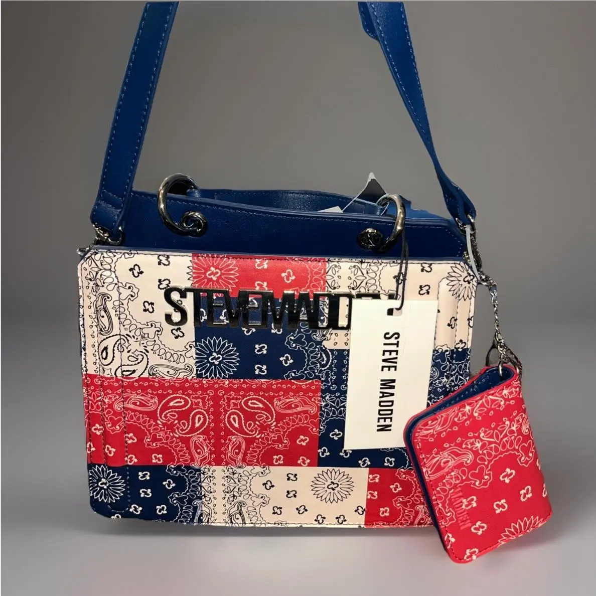 Steve Madden Bevlynn Red White Blue Paisley Patch Patriotic Satchel
