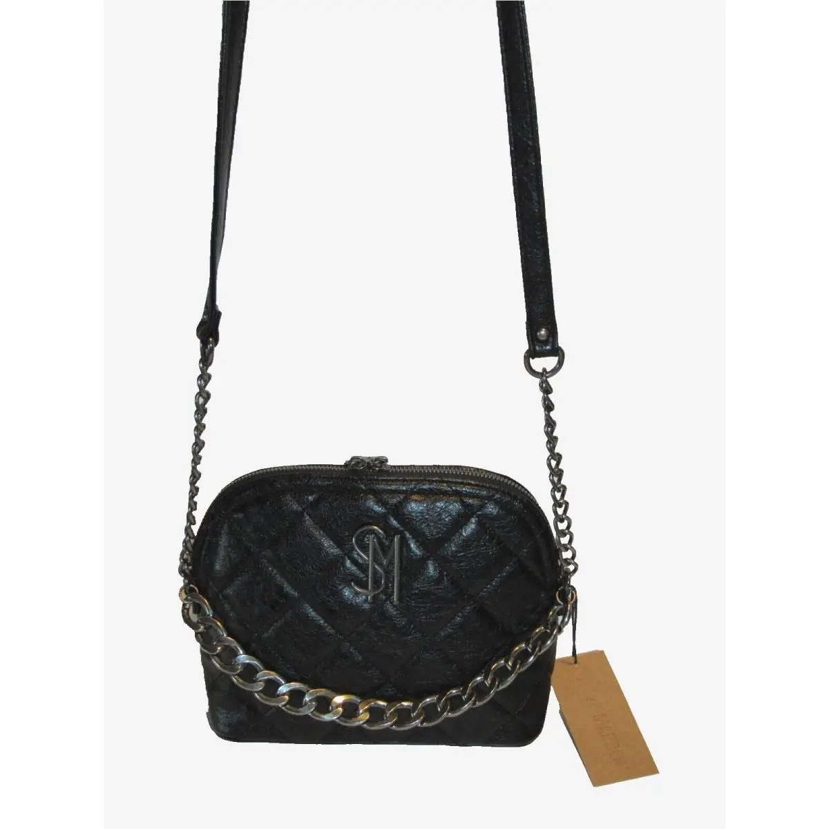 Steve Madden Bmaggie Crinkle Black Dome Crossbody Chain Strap
