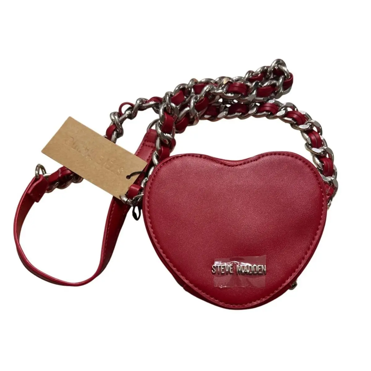 Steve Madden Heart Women`s Crossbody Bag - Red Silver Grommets Reversible -new