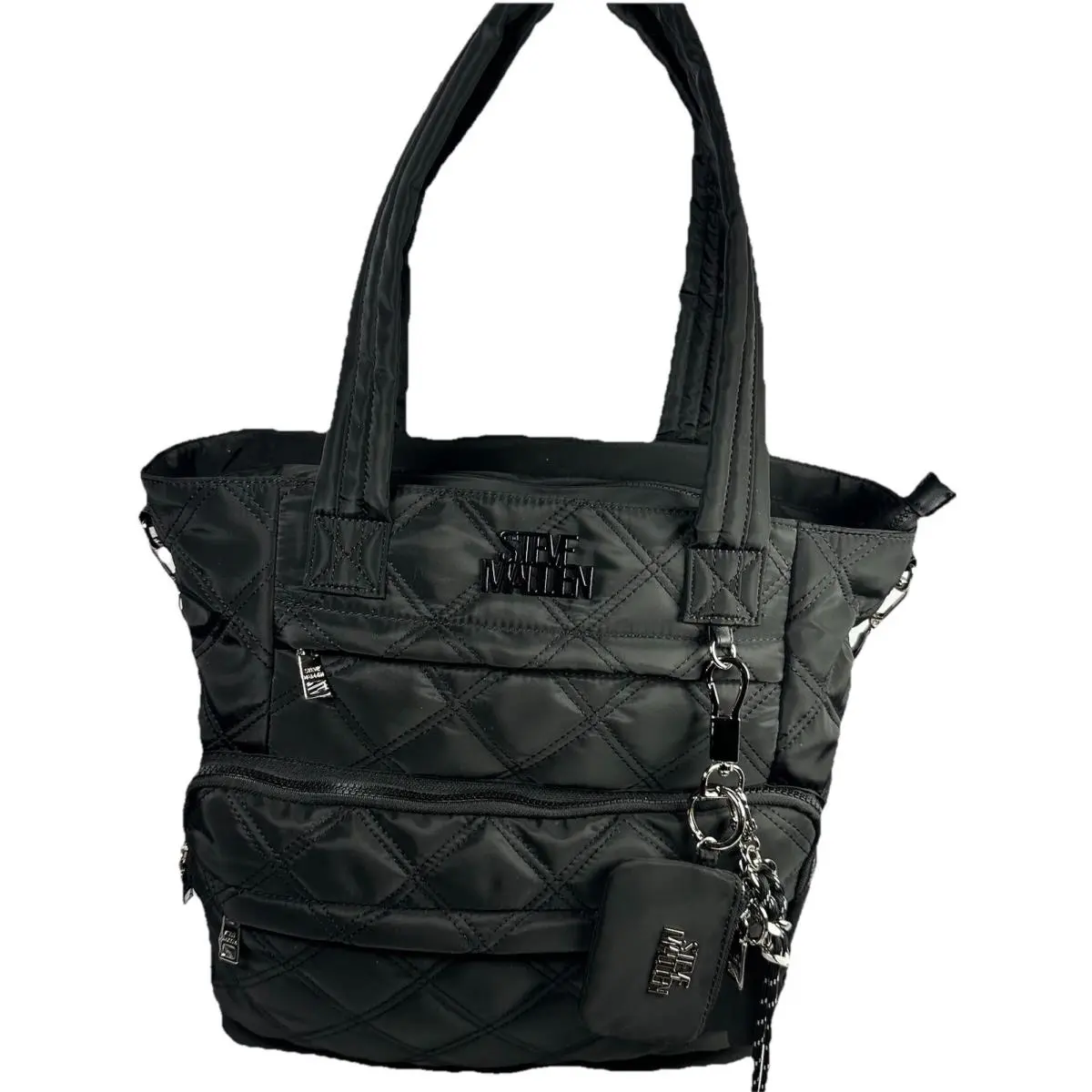 Steve Madden Bteam Black Quilted Nylon Overnight Weekender Tote Bag